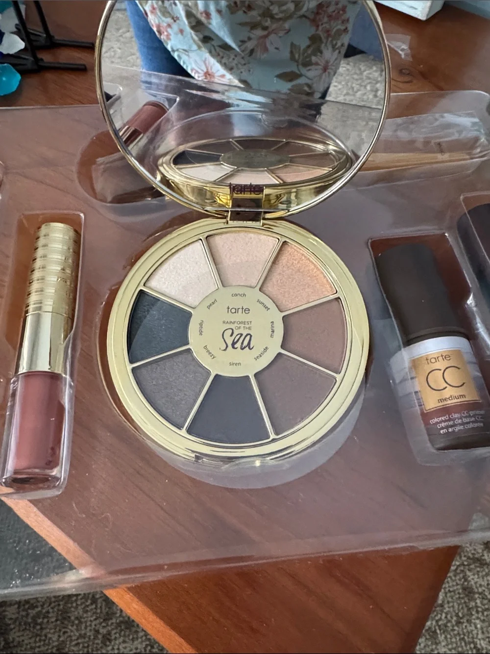 tarte Sea Eyeshadow & Face Set — Cream, Taupe, Pink, Charcoal.